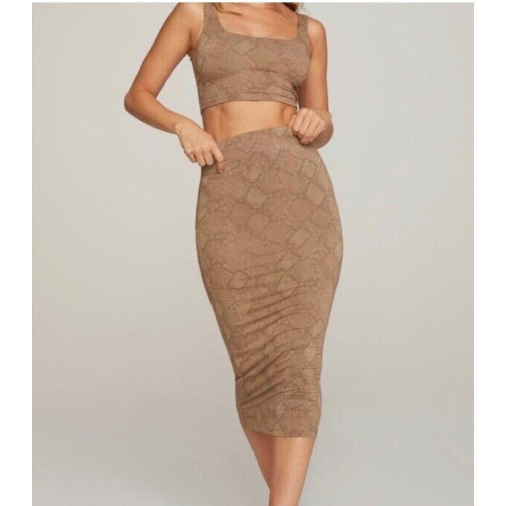 GOOD AMERICAN Sz 3 L Large Taupe Snake Snakeskin Slim Midi Pencil Skirt NWT